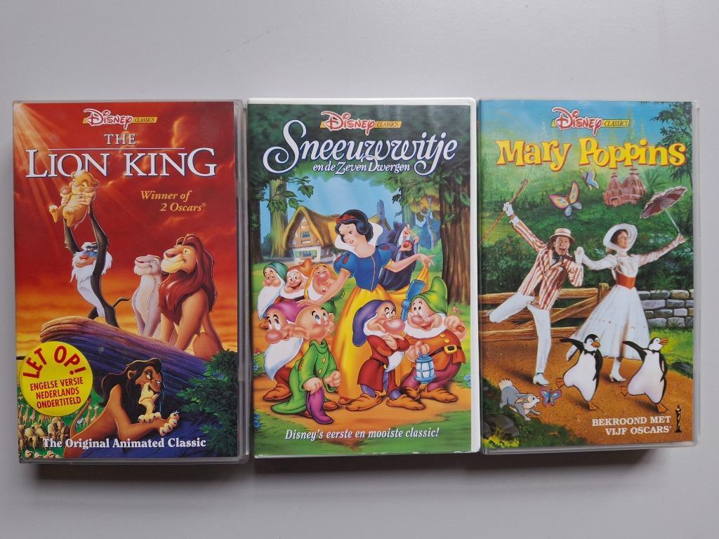 Disney classics VHS ; Sneeuwwitje, Lion King,Mary Poppins, Vanaf 6 jaar, Ophalen, Tekenfilm