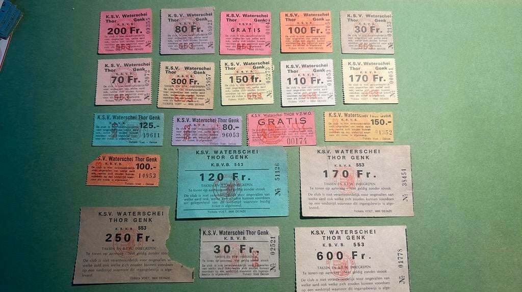 20 oude kaartjes tickets voor Waterschei Genk, Verzamelen, Verzenden, Gebruikt
