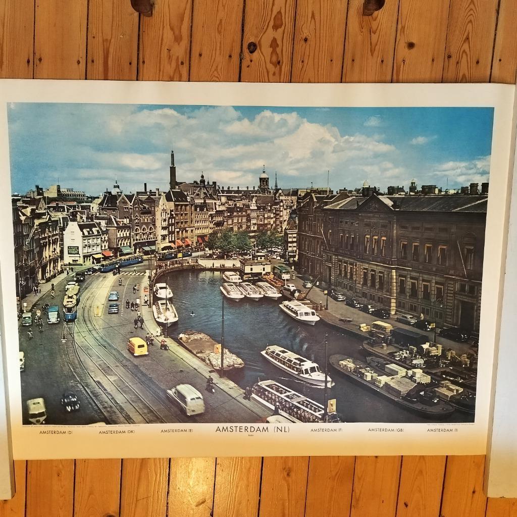 OUDE SCHOOLPLATEN STEDEN Amsterdam -Madrid, Antiek en Kunst, Ophalen