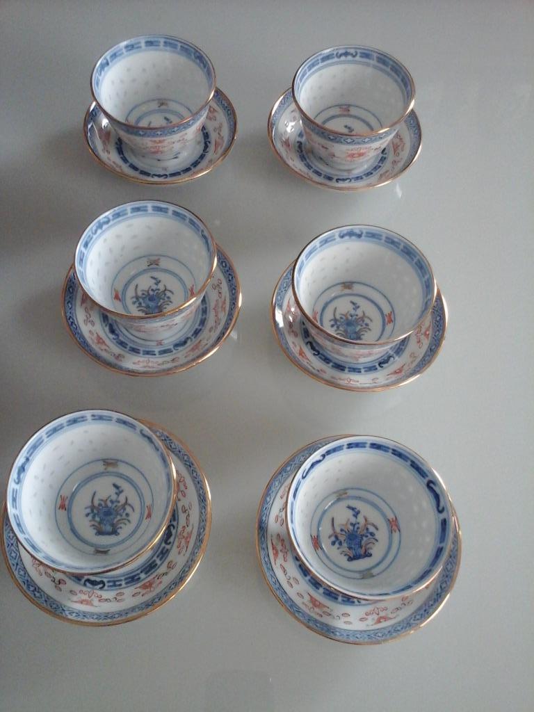Six tasses à thé  Wang Yu en porcelaine chinoise année 50s, Enlèvement ou Envoi