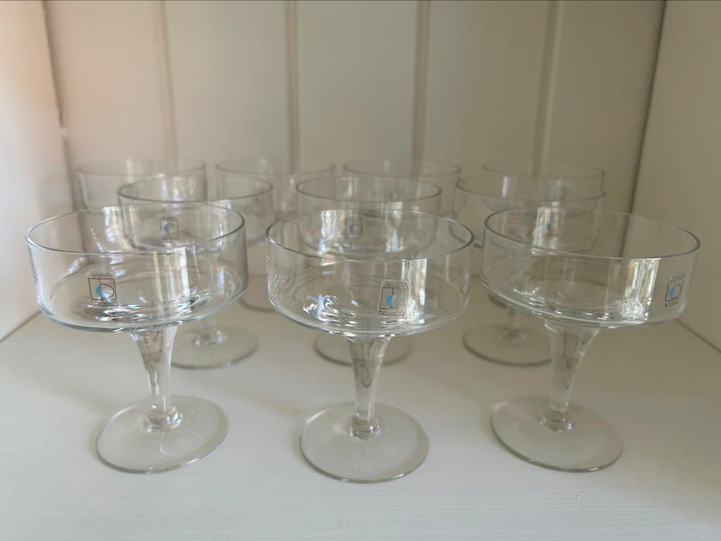 Lot van 10 Boussu kristal dessertcoupes, Antiek en Kunst, Ophalen of Verzenden