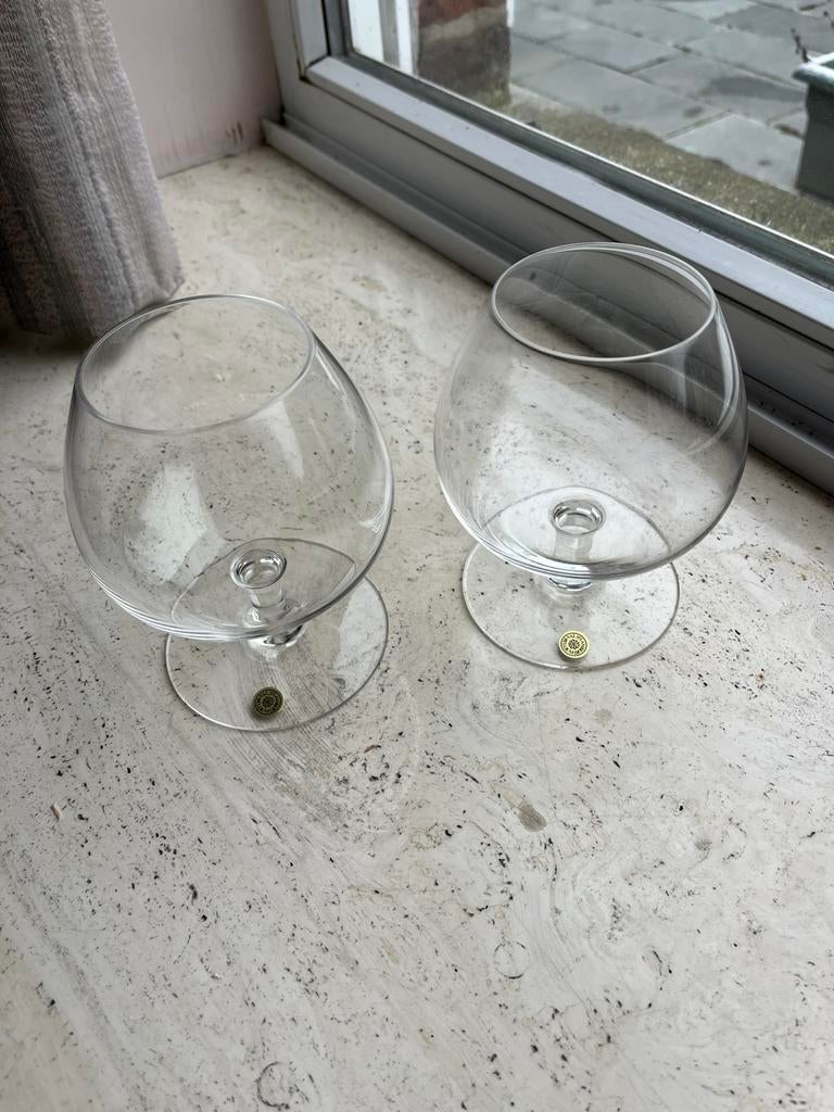 2 vintage cognac glazen ValSaint Lambert, Enlèvement, Comme neuf