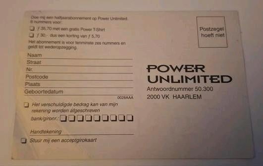 Power Unlimited Postkaart (90s Game Magaizne abonnement), Ophalen of Verzenden