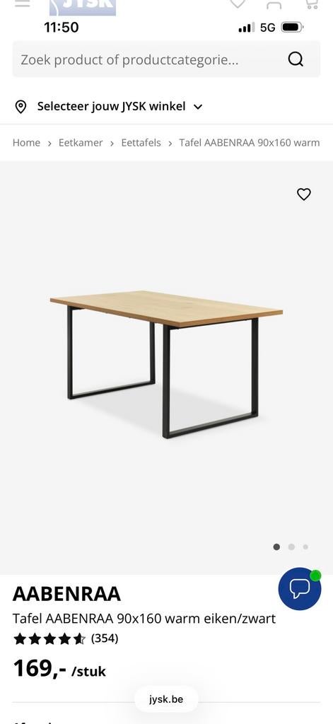 Eettafel. Eikenkleur/ zwart. 90 X 160, Ophalen, Zo goed als nieuw