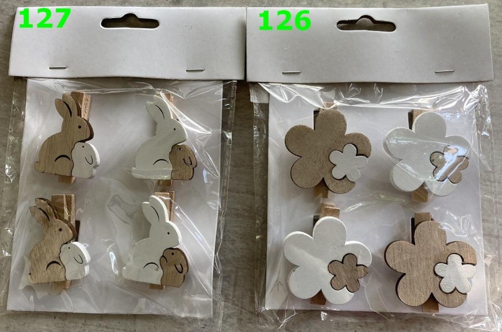 HOUT DECO 126-127 DECO BLOEMEN EN KONIJNTJES KNIJPER set 4 d, Hobby en Vrije tijd, Ophalen of Verzenden, Nieuw, Overige typen