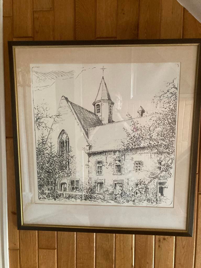 Litho ronald ergo - kerk hunnegem, Antiek en Kunst, Ophalen