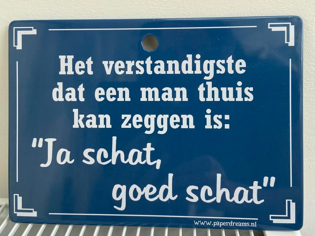 Bordje met humor. Paperdreams. Blik. 21cm x 15cm., Huis en Inrichting, Woonaccessoires | Tekstborden en Spreuken, Ophalen, Gebruikt