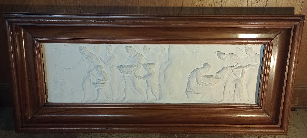 Bas-reliëfsculptuur, gips, religieuze kunst, 1942,98x42,n597, Antiek en Kunst, Ophalen of Verzenden