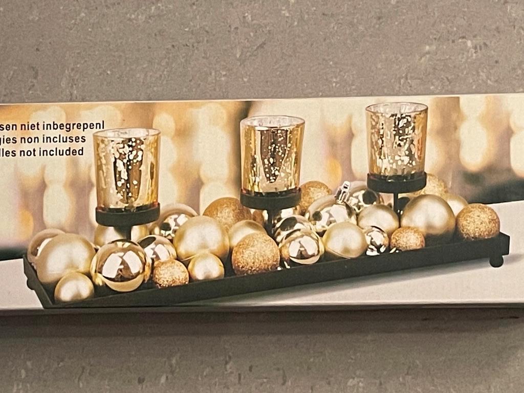 Cadeau Kerstschaal theelichtjes goud en glitter NIEUW, Ophalen