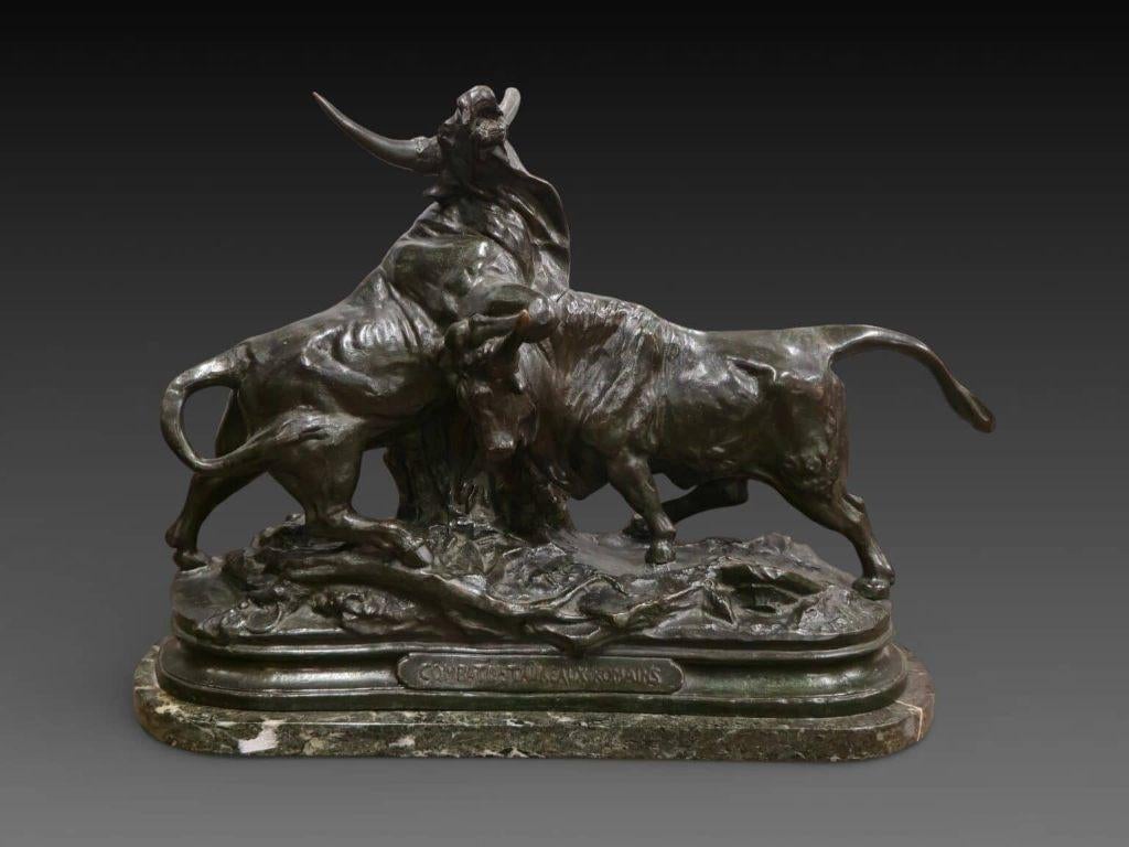 Léon Mignon (1847-1898), combat de taureaux bronze, Enlèvement ou Envoi