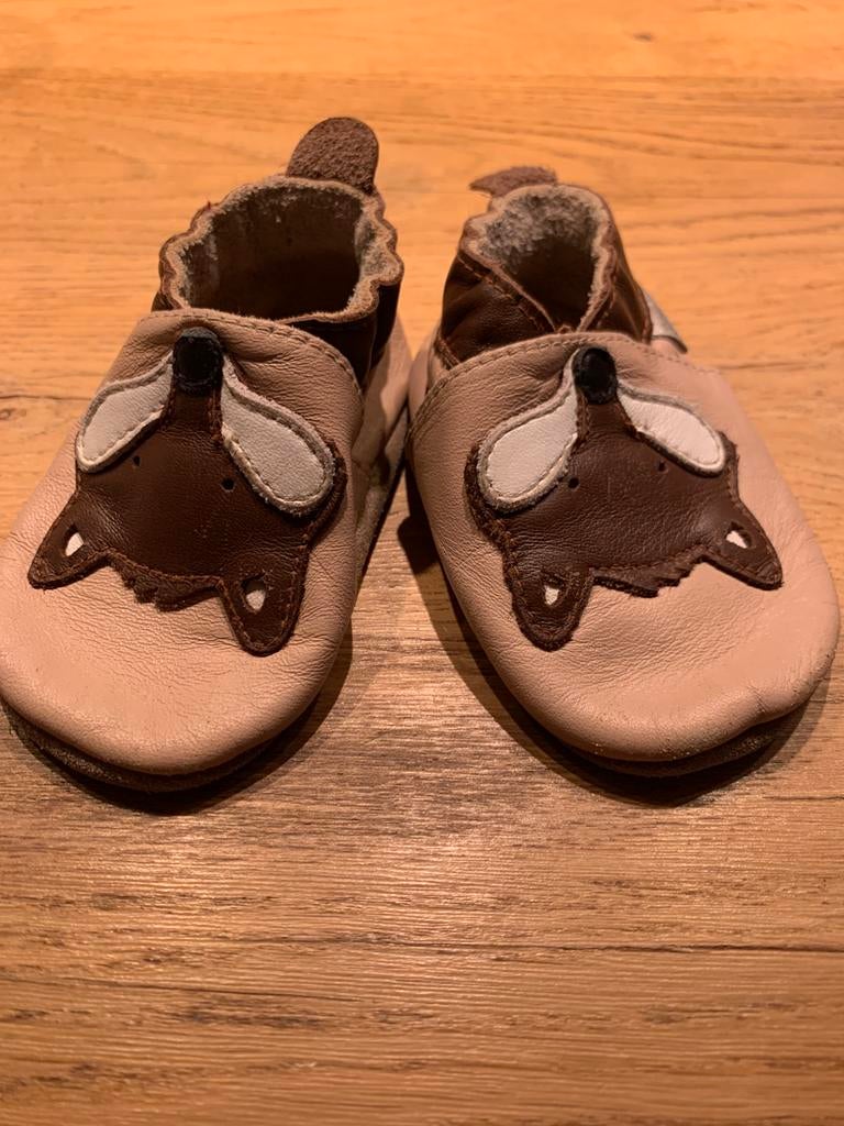 Bobux new born slofjes leer- vosjes, Kinderen en Baby's, Ophalen, Zo goed als nieuw, Slofjes