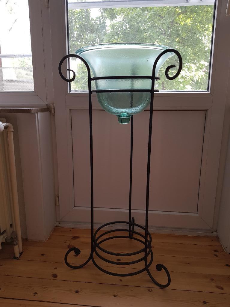 vasque en verre sur trépied en métal, Enlèvement, Comme neuf, Verre, 75 cm ou plus