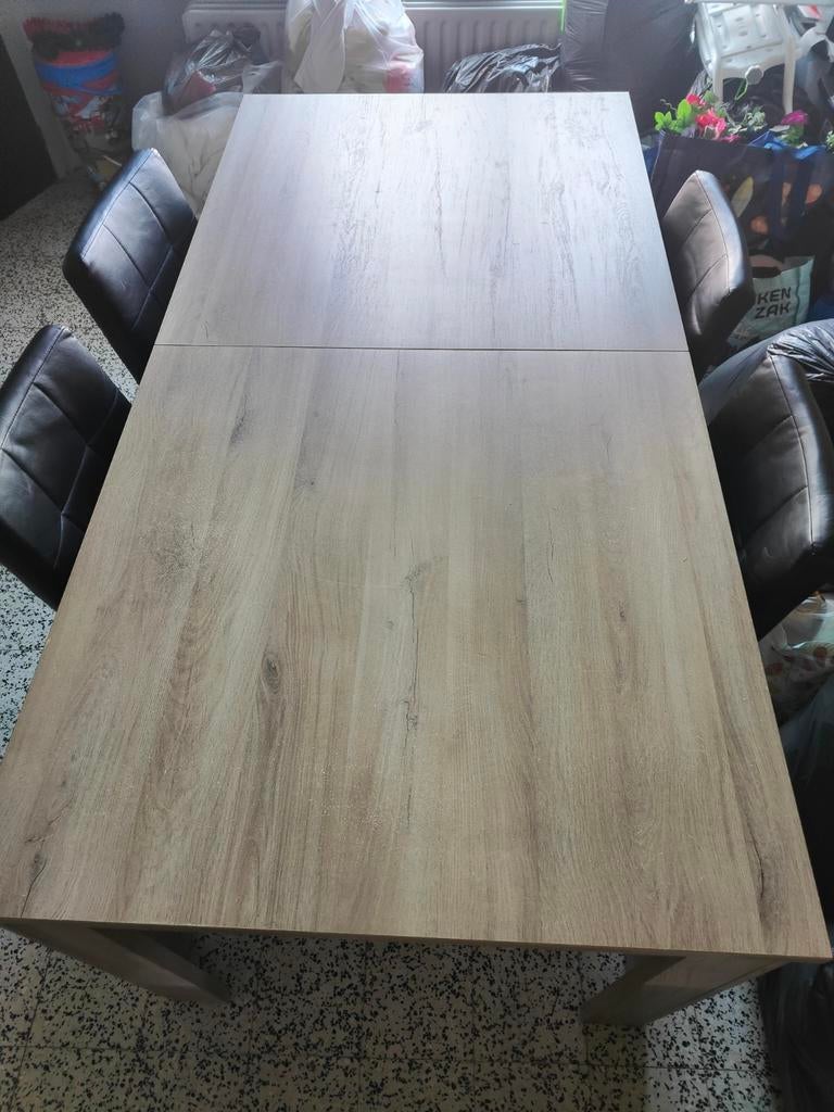 Table gigogne avec 4 chaises en cuir., Maison & Meubles, Enlèvement, Comme neuf