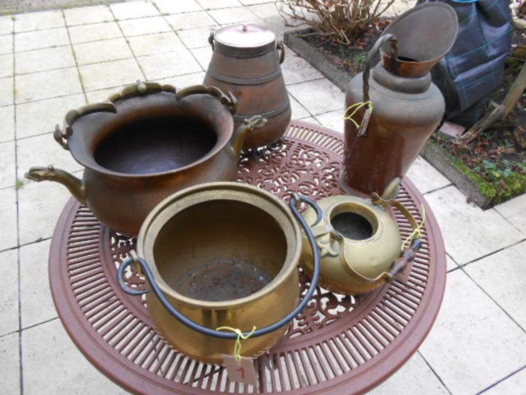 geel rood koper pot ketel kruik koffiepot asketel handgreep, Antiek en Kunst, Ophalen of Verzenden, Koper