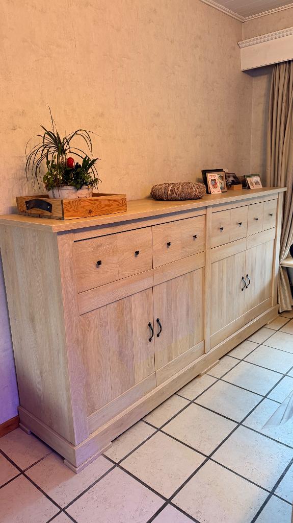 Volledige landelijke eetkamer lichte eik, Ophalen of Verzenden, Zo goed als nieuw, Landelijk, 6 tot 8 stoelen