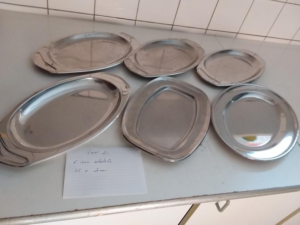 Lot van 6 inox schotels, rvs schalen.Lot van 6 inox schotels, Ophalen, Zo goed als nieuw, Schaal of Schalen