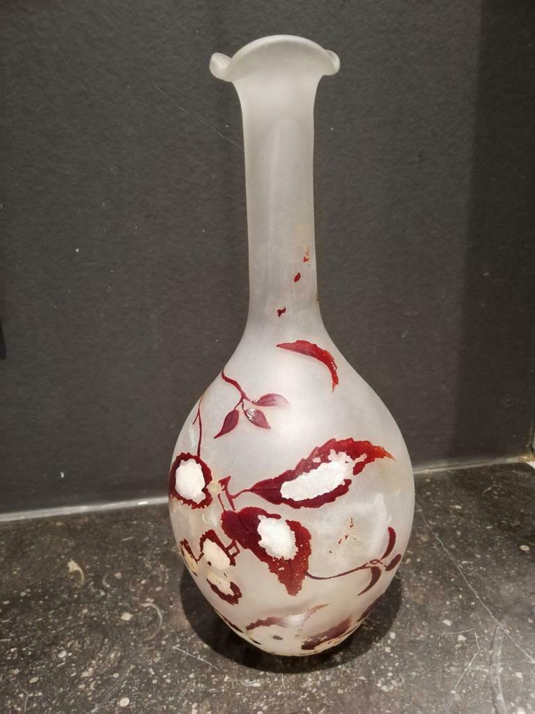 Prachtig, antiek handgeschilderd glazen vaasje, Antiek en Kunst, Ophalen of Verzenden