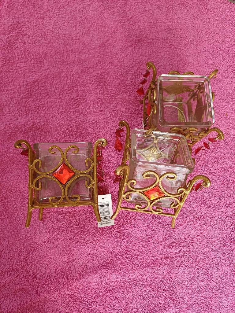 porte bougie doré et rouge, Rouge, Bronze ou Cuivre, Enlèvement ou Envoi, Comme neuf