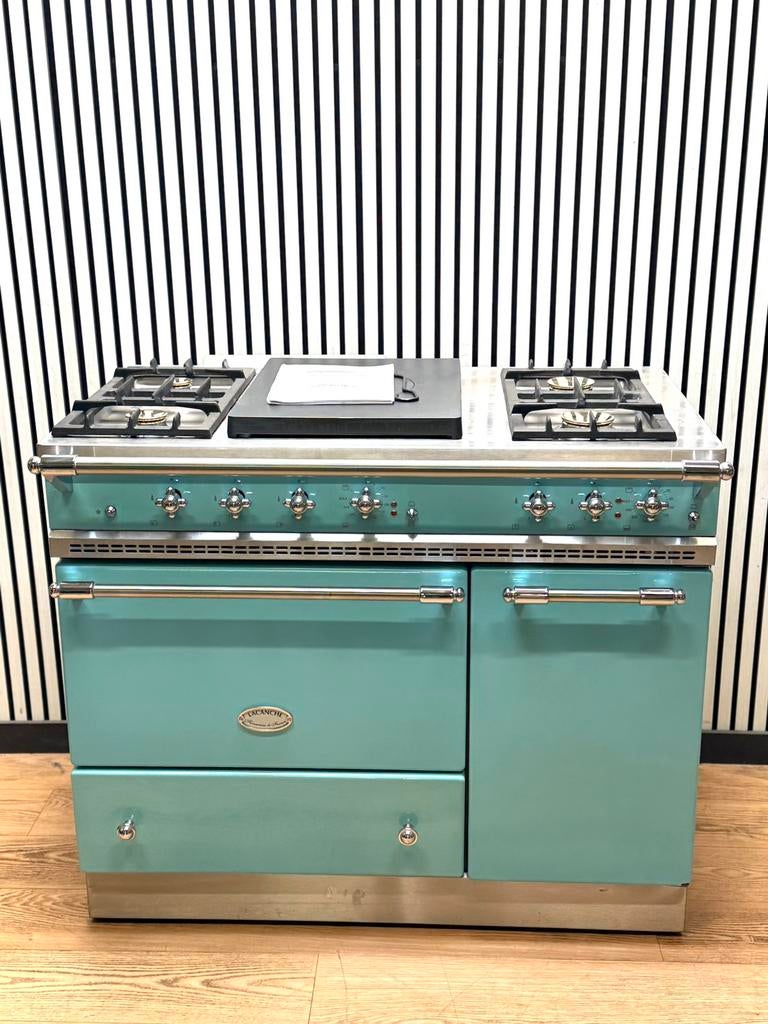 Unieke Lacanche Fornuis Koraalblauw / Coupe de feu 110 cm, Hete lucht, 60 cm of meer, Ophalen of Verzenden, Zo goed als nieuw