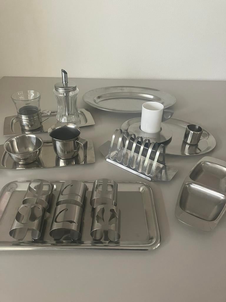 Lot INOX: schoteltjes, melk-, suiker-, roompotje, …, Enlèvement ou Envoi