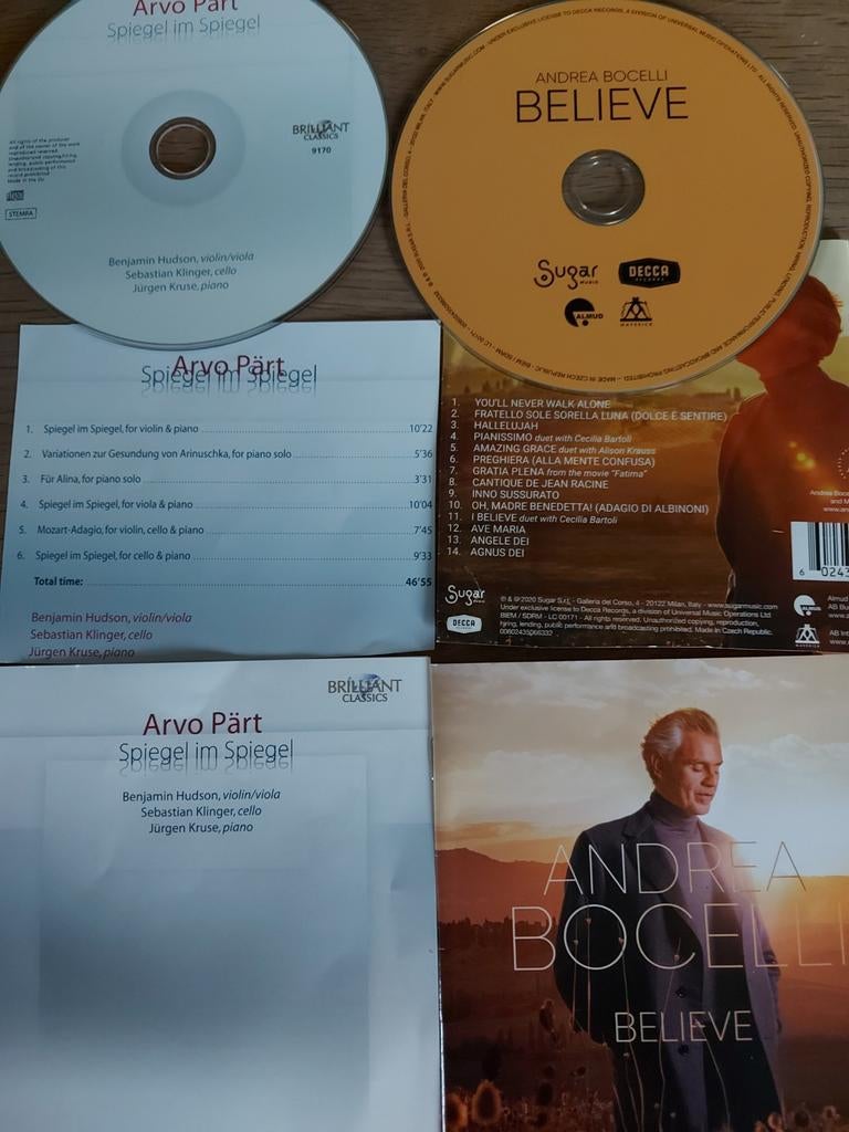 Arvo part spiegel im spiegel+ Andrea bocceli believe, Ophalen of Verzenden