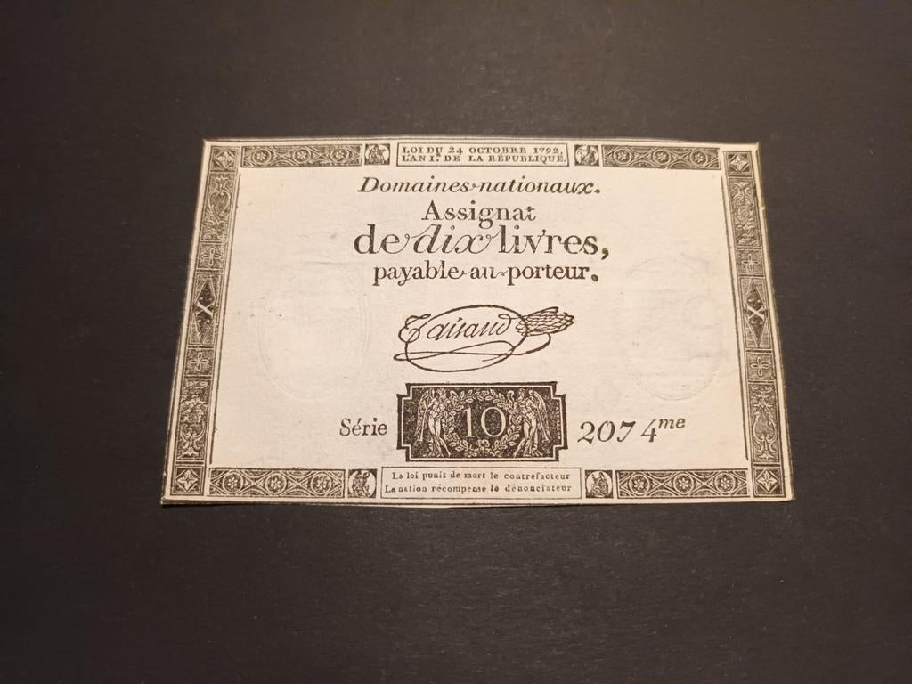 Belle assignation 10 LIVRES 1792 ! !, Enlèvement ou Envoi, Billets en vrac