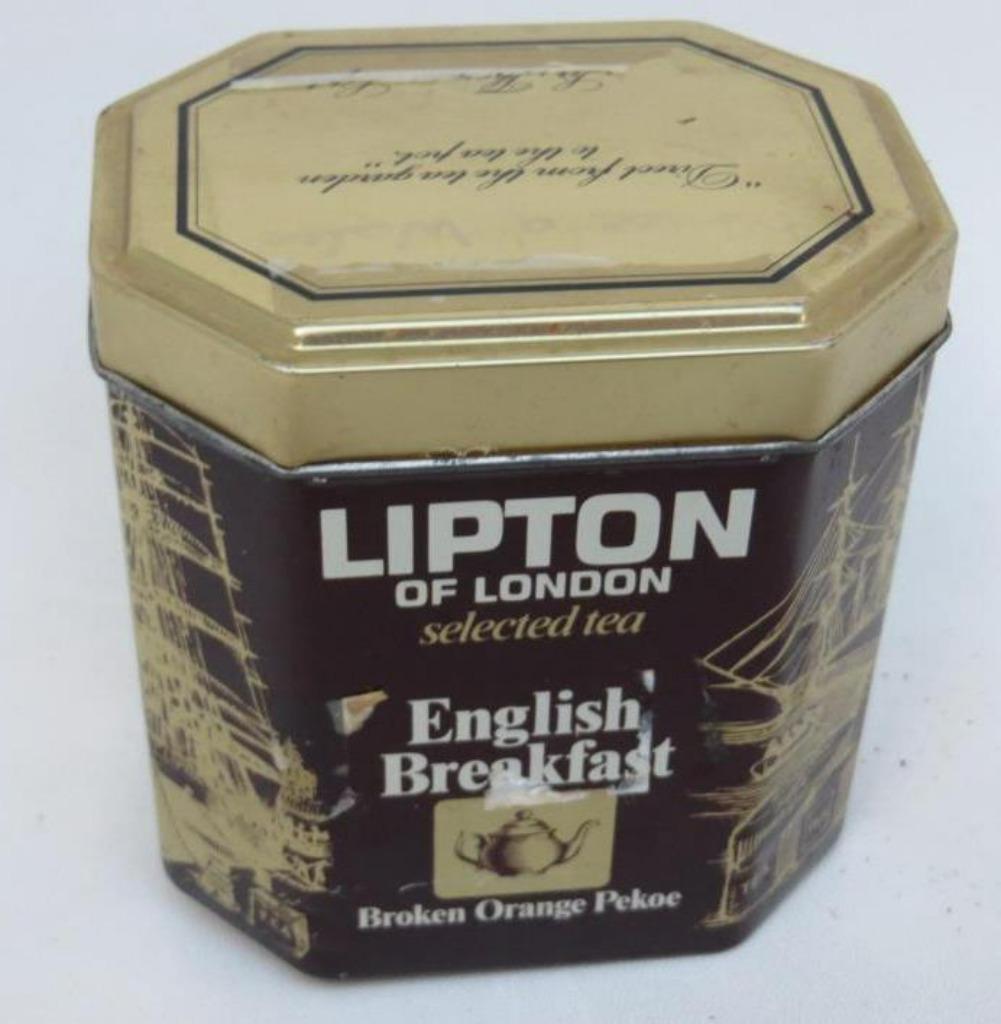 ancienne boîte en fer blanc vide Lipton of London English Br, Enlèvement ou Envoi, Utilisé, Thé, Autres marques
