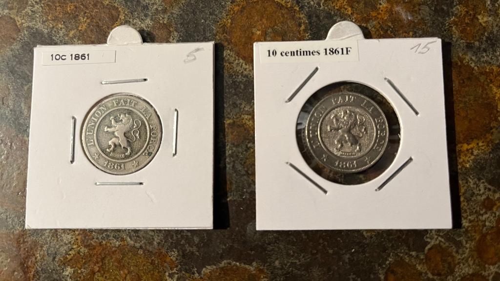 LEOPOLD 1e - 2 x 10 CENT 1861, Ophalen of Verzenden