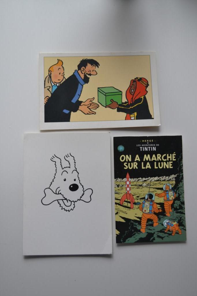 3 cartes Tintin, Ophalen of Verzenden, Kuifje, Gebruikt, Plaatje, Poster of Sticker