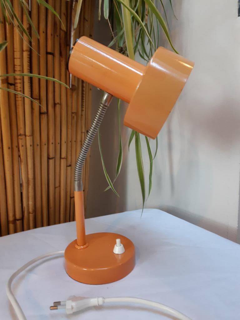 Lampe de chevet vintage 1970 en métal orange avec bras flex, Enlèvement ou Envoi