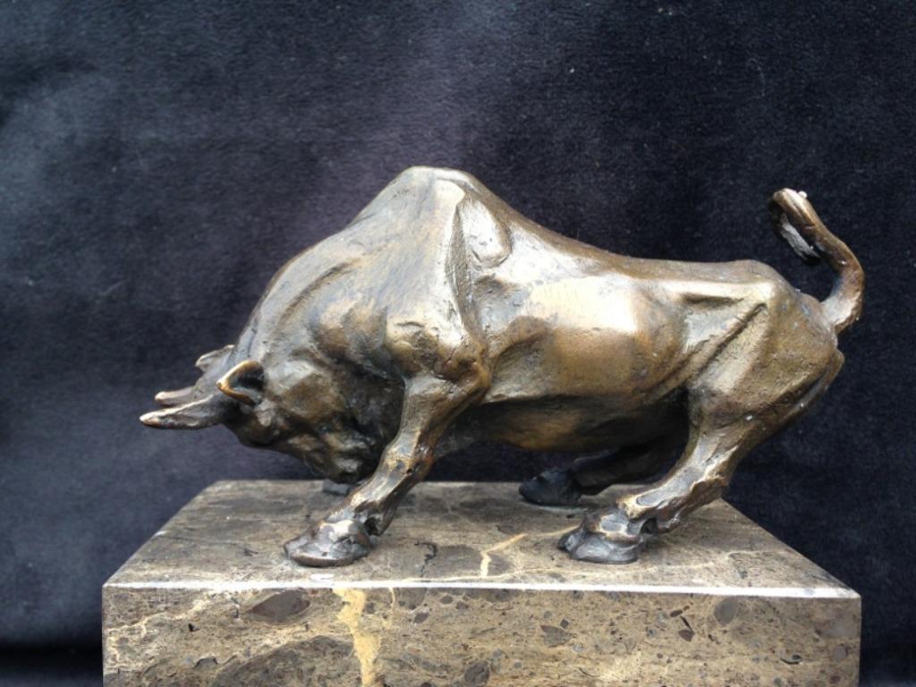 Bronzen stoere stier ( Wall Street) zuiver massief brons, Ophalen of Verzenden