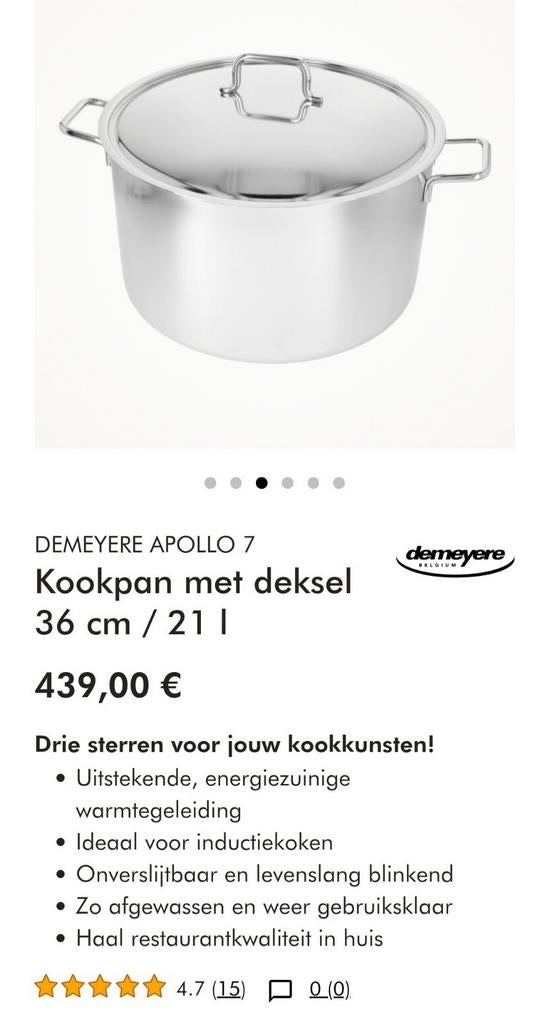 Demeyere kookpot 21 liter, Ophalen, Nieuw