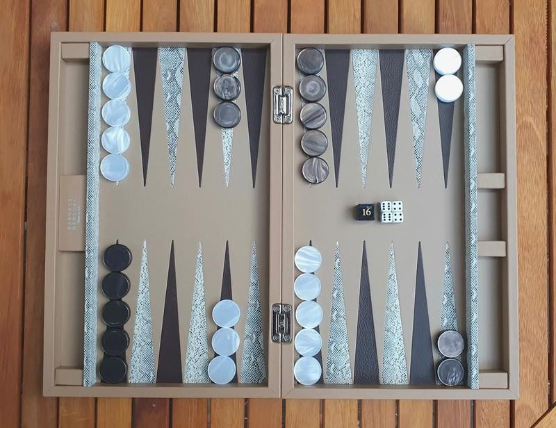 Barney's New York leather Backgammon set, Ophalen of Verzenden