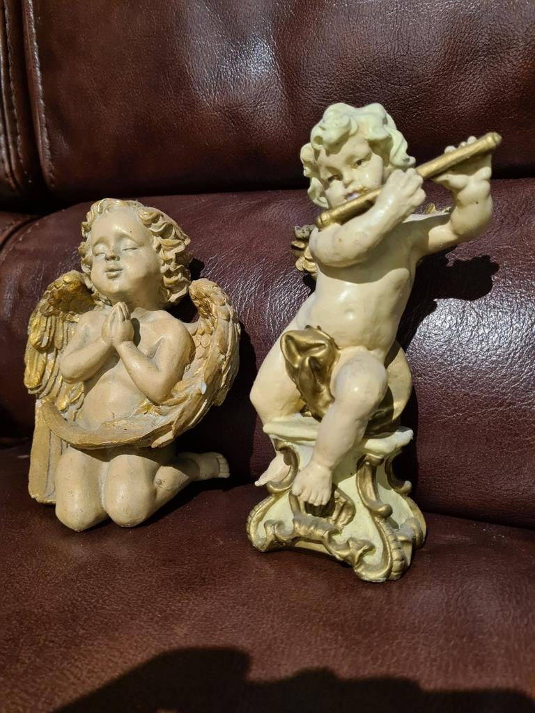 2 x Engel biddend en dwarsfluit, Ophalen of Verzenden