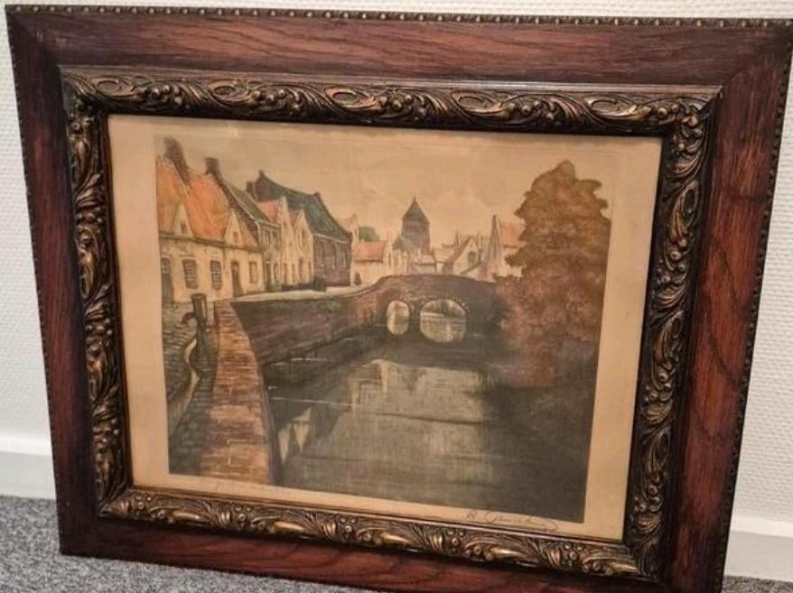 Schilderij van René Van De Sande: Brugge - Quai des Ménétrie, Antiek en Kunst, Ophalen of Verzenden