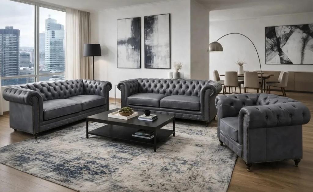 Ensemble de 3+2+1 Canapés Chesterfield Neufs sous emballage, Neuf, Moins de 75 cm, Quatre personnes ou plus, Banc droit