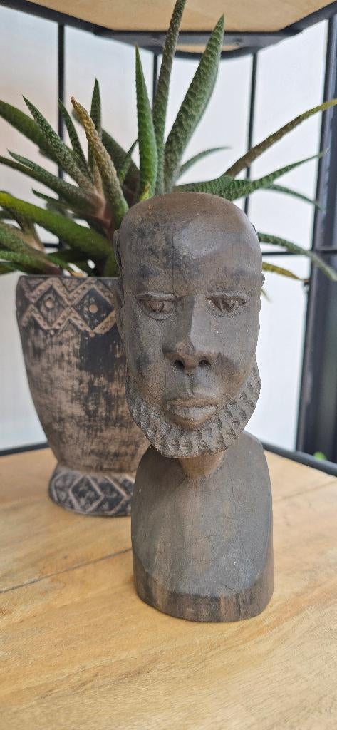 Houten handgesneden buste, Antiek en Kunst, Ophalen, Handgemaakt, Hout, Buste