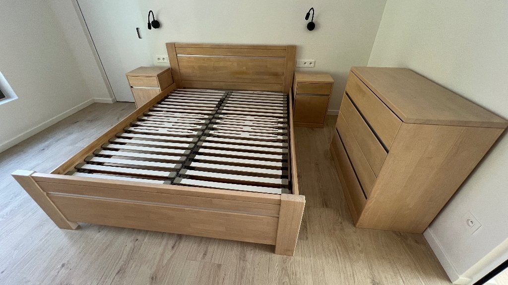 Bed incl lattenbodem + 2 nachtkastjes, Huis en Inrichting, Ophalen, Gebruikt, Tweepersoons, 200 cm