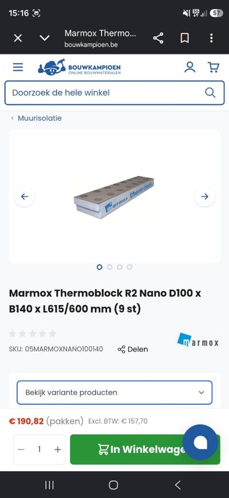3 dozen Thermoblock marmox R2 nano D100 x B140 x 600mm 9st, Doe-het-zelf en Bouw, Isolatie en Afdichting, Ophalen