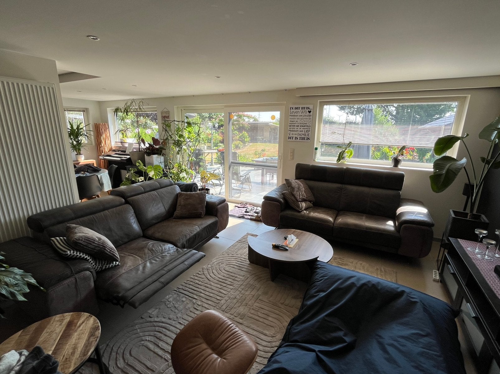 Luxe Donkerbruine Lederen 3 + 2-Zits Bank, Huis en Inrichting, Zetels | Zetels, Gebruikt, Rechte bank, Driepersoons, 200 tot 250 cm