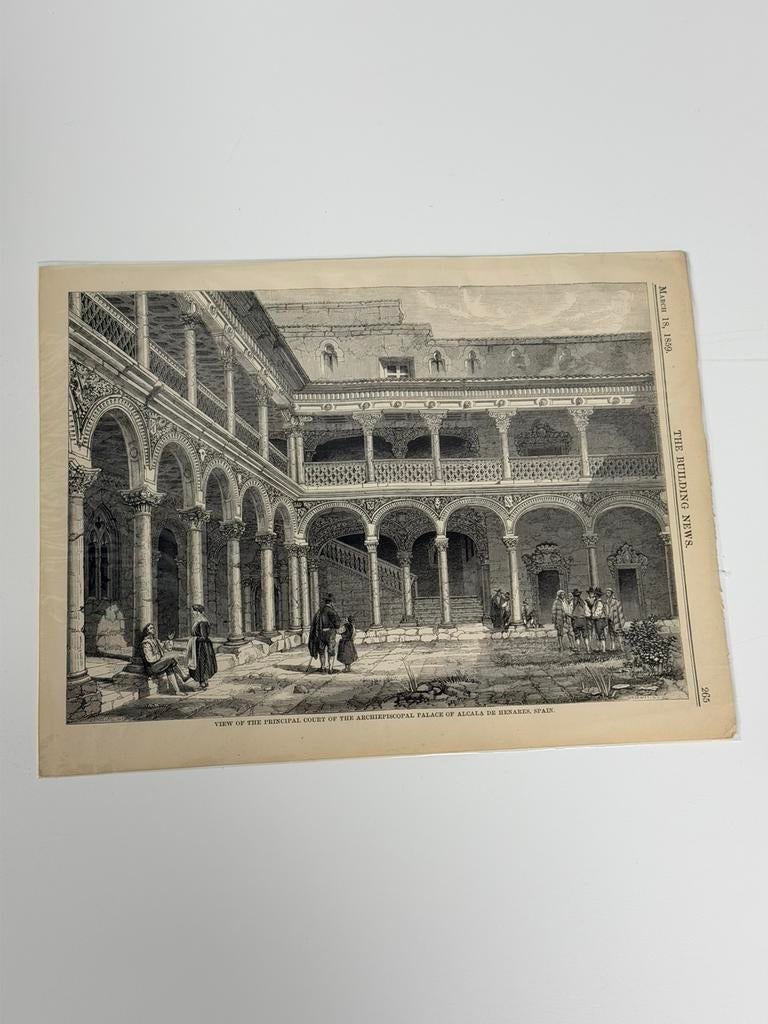 1859 Antieke Foto Prent Spanje Alcala Palace Building 1859, Verzamelen, Ophalen of Verzenden, Voor 1940, Zo goed als nieuw, Gebouw
