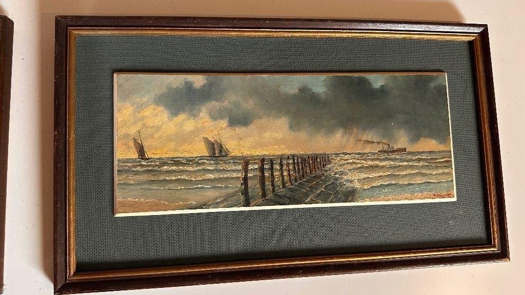 Marcel Ponjaert Blankenberge 2X, Antiek en Kunst, Overige technieken, Ophalen of Verzenden, Klassiek, Maritiem / water