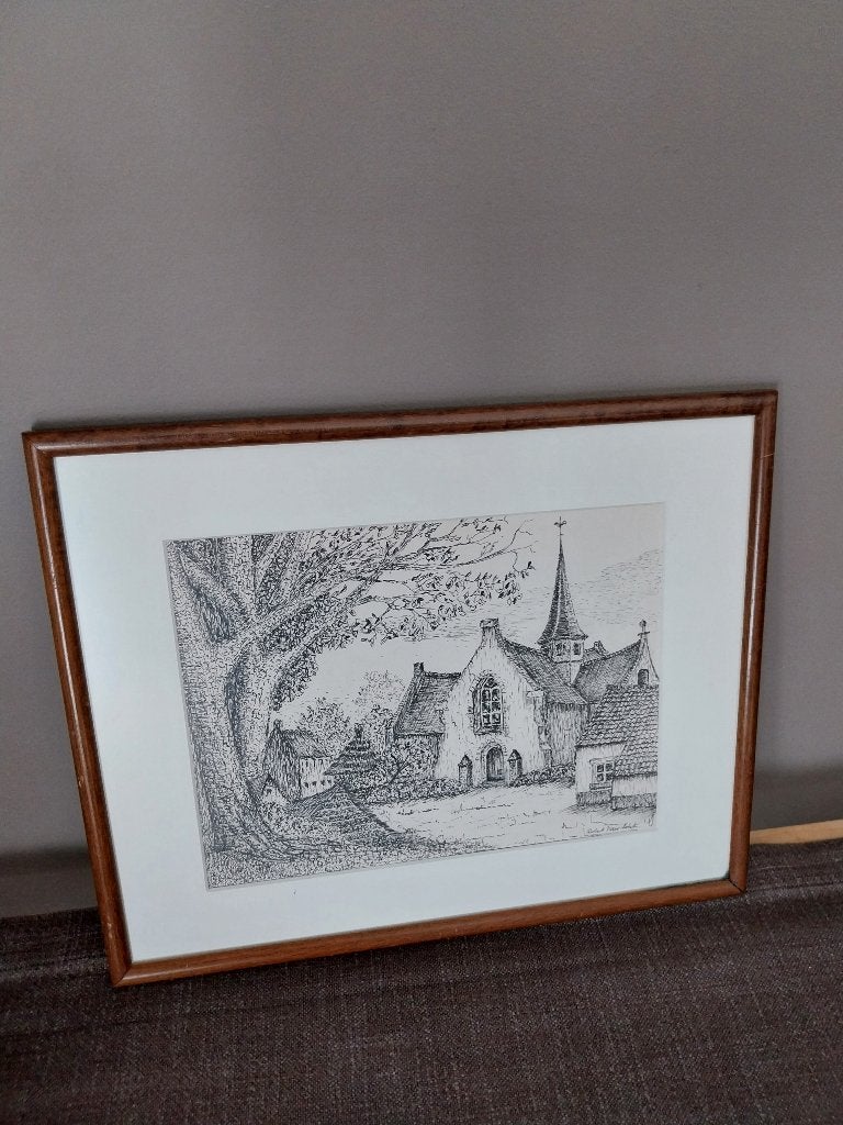 Lithografie Robert van Loth – Dorpsgezicht met Kerk, Ophalen