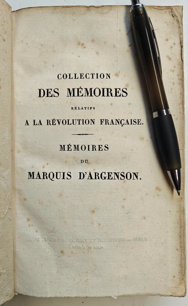 Mémoires du marquis d'Argenson, 1825, Antiquités & Art, Enlèvement ou Envoi