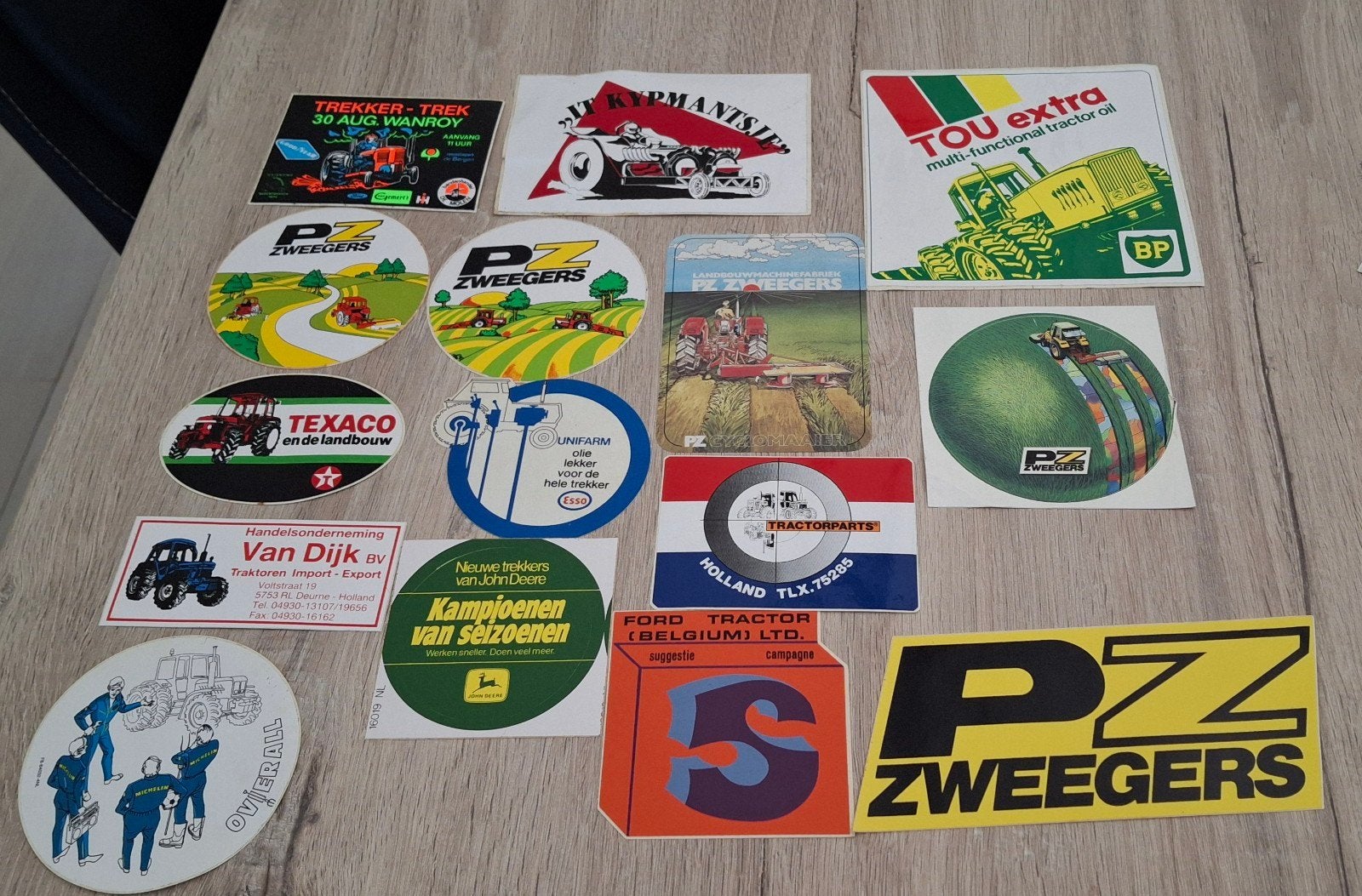 Groot lot stickers thema tractor Zweegers Texaco BP Michelin, Verzamelen, Ophalen, Zo goed als nieuw, Overige typen