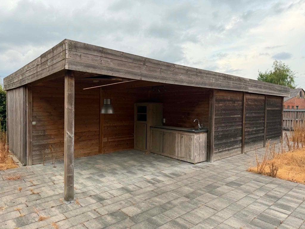 Dubbele carport met berging en buitenkeuken, Tuin en Terras, Overkappingen, Ophalen, Gebruikt, Carport