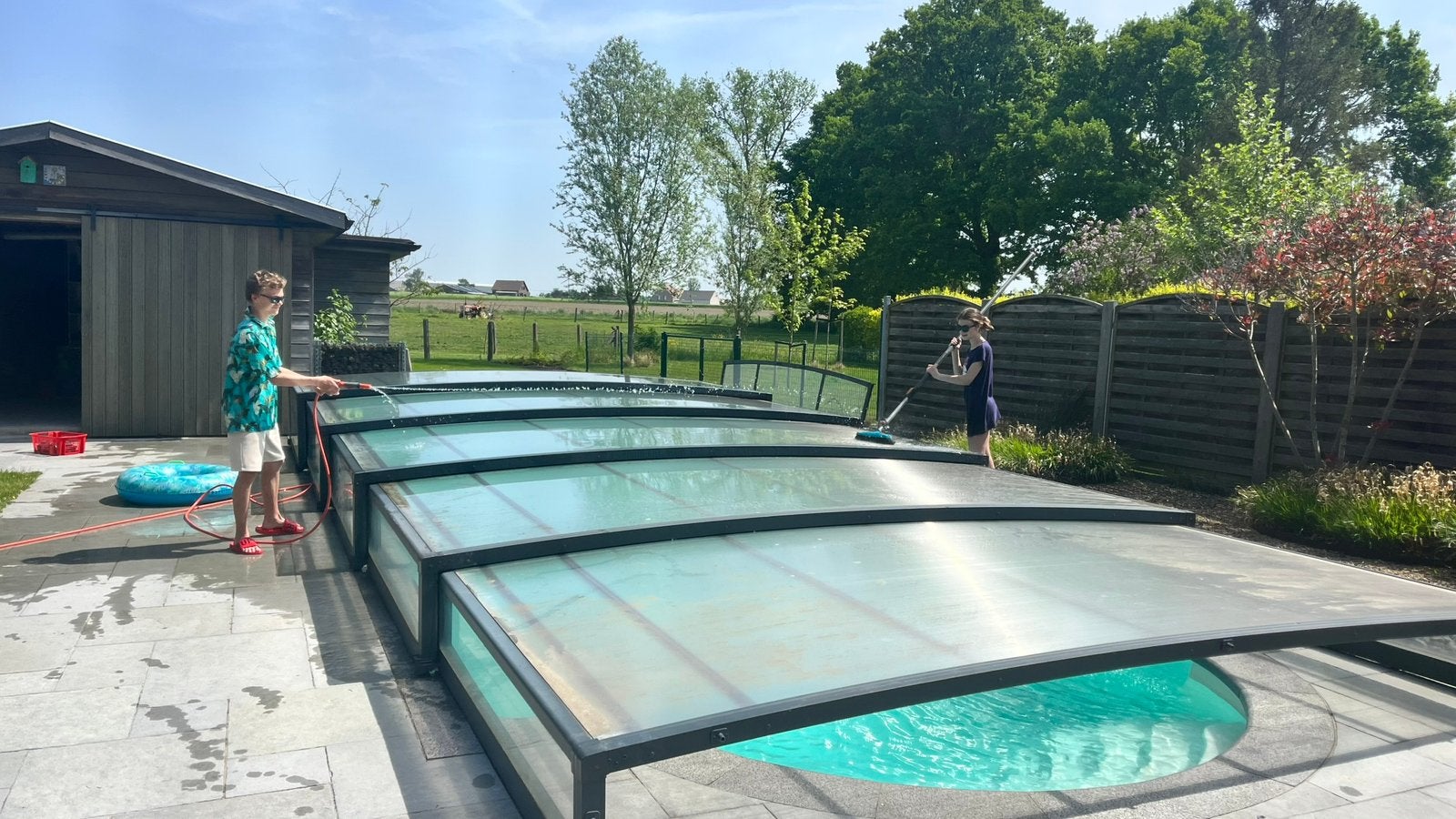 Housse de piscine télescopique AbriSud 10x4m, Jardin & Terrasse, Enlèvement, Comme neuf, Autres types