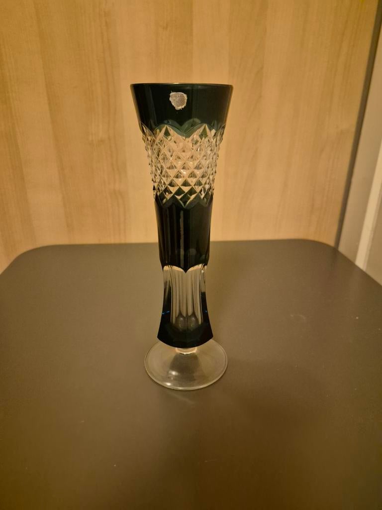 Petit vase cristal Val Saint Lambert bicolor, Maison & Meubles, Enlèvement ou Envoi
