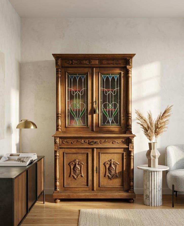 *verlaagde prijs* neorenaisancestijl buffetkast glas-in-lood, Antiek en Kunst, Ophalen
