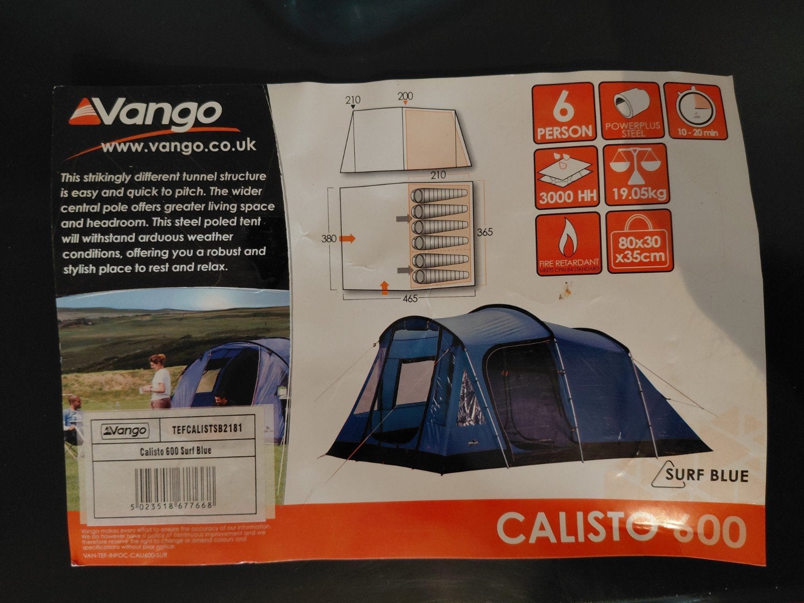 tent 6 personen Vango Calisto 600 + voortent, Caravans en Kamperen, Ophalen, Gebruikt, Tot en met 6